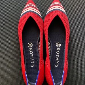 Rothy's Cherry Red Stripe Captoe Point (Retired), Size 10.5